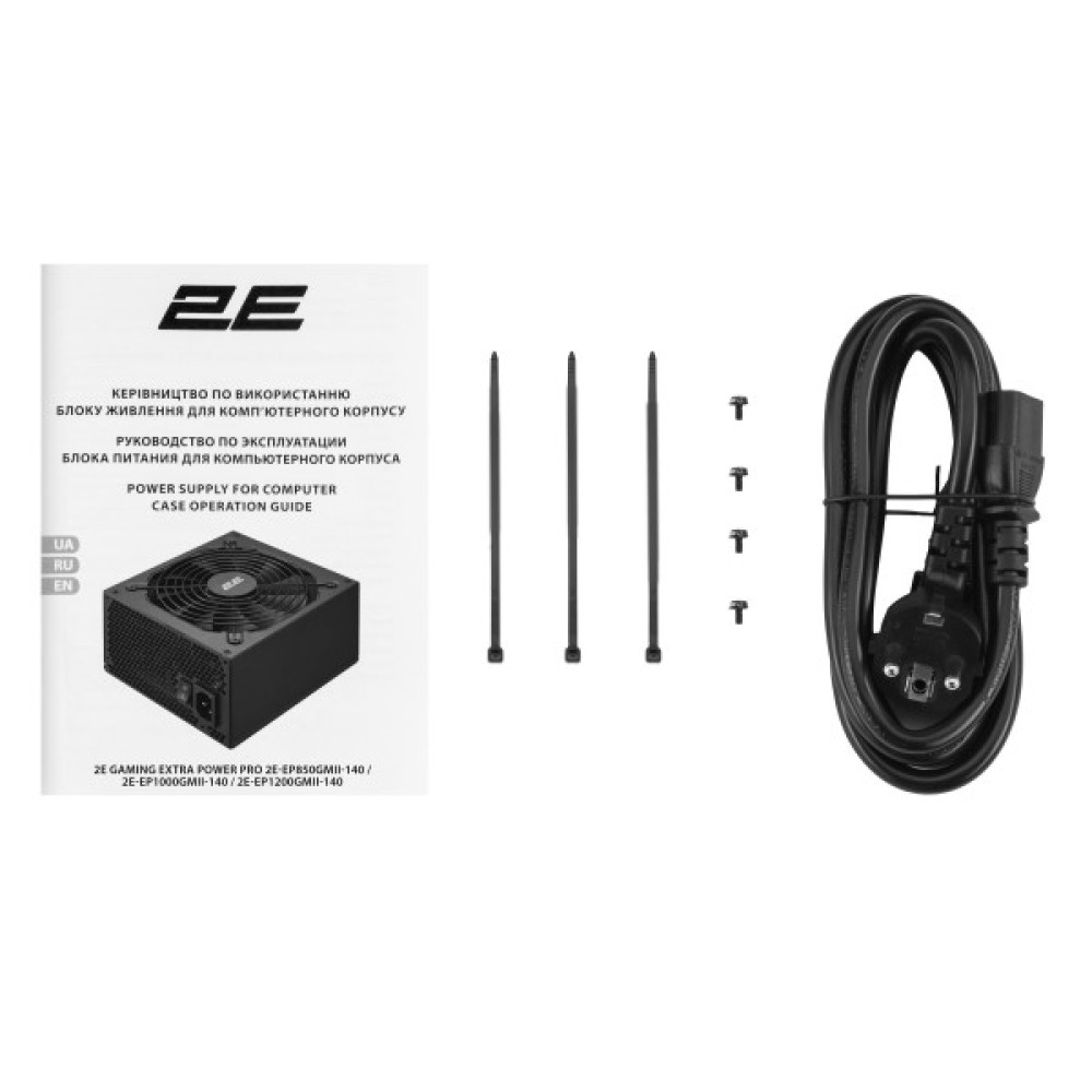 Блок живлення  2E GAMING Extra Power Pro ATX3.1 GEN5.0  (1200W), >90%, 80+ Gold, 140мм, 1xMB 24pin(20+4), 2xCPU 8pin(4+4), 3xMolex, 9xSATA, 6xPCIe 8pin(6+2), 1xPCIe GEN5 16pin, Full Modular