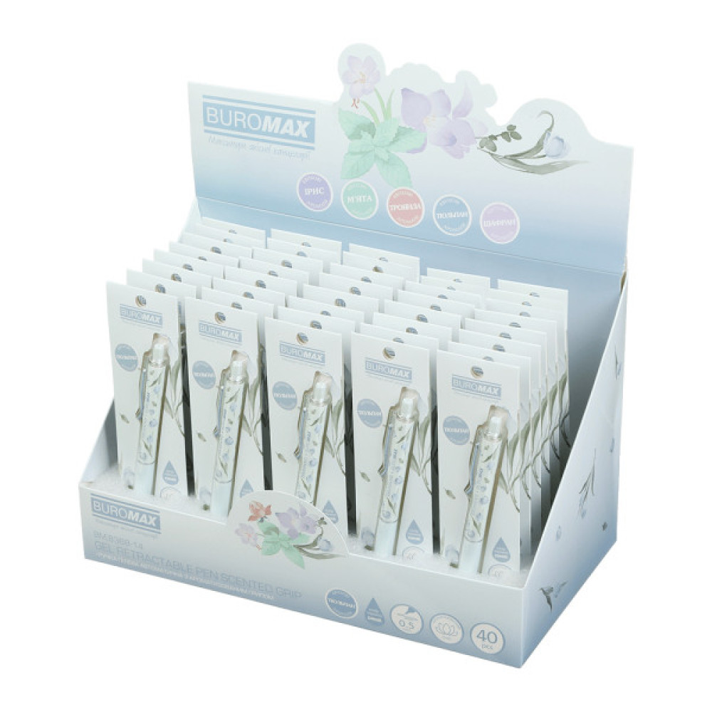 Ручка гелева Buromax автоматична BLOSSOM, 0.5 мм, ароматний грип, Тюльпан, сині чорнила, в блістері (BM.8368-14)