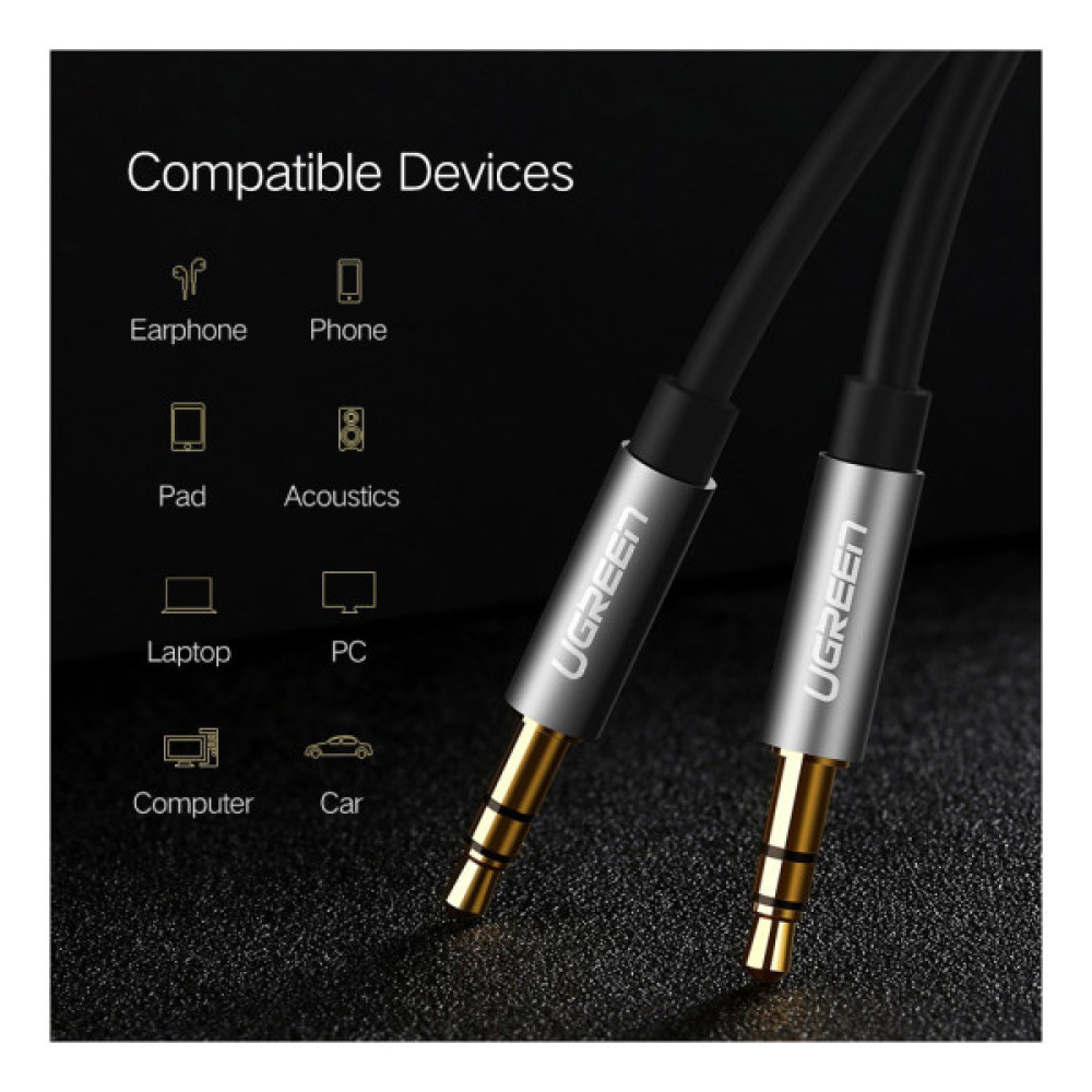 Кабель мультимедійний 3.5mm M to 3.5mm M 3.0m AV119 black UGREEN (10736)