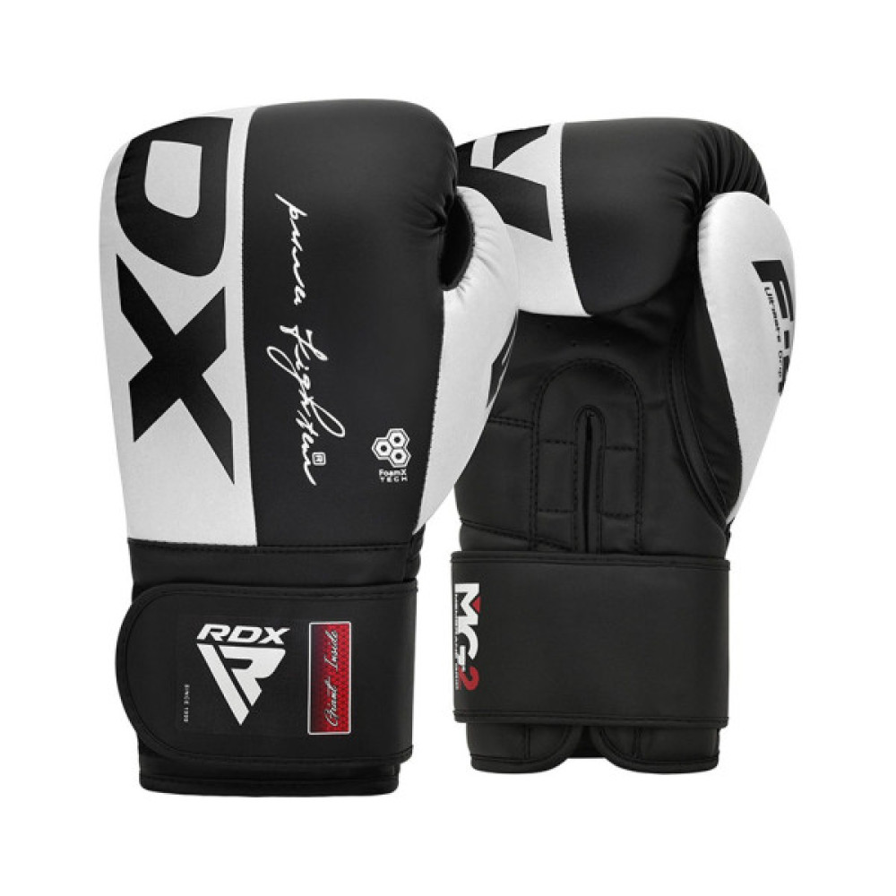Боксерські рукавички RDX F4 Boxing Sparring Gloves Hook & Loop White/Black 10 унцій (BGR-F4B-10OZ)