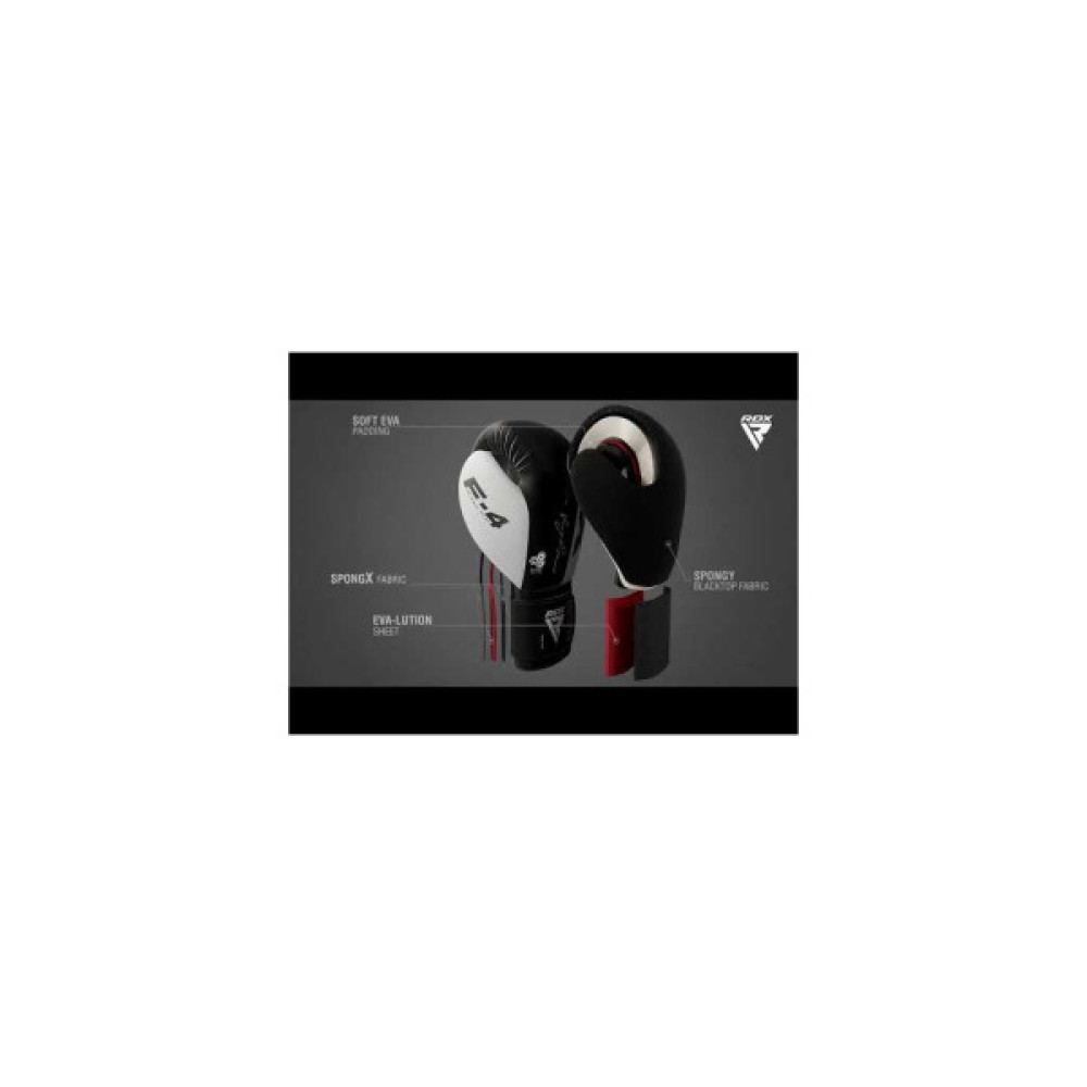 Боксерські рукавички RDX F4 Boxing Sparring Gloves Hook & Loop White/Black 10 унцій (BGR-F4B-10OZ)