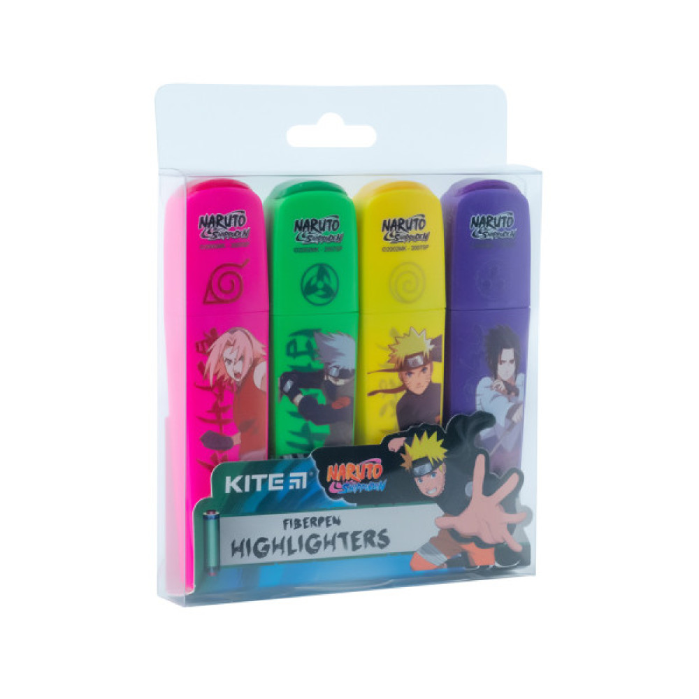 Набір маркерів Kite Highlighter Naruto, набір з 4-х кольорів (NR24-444)