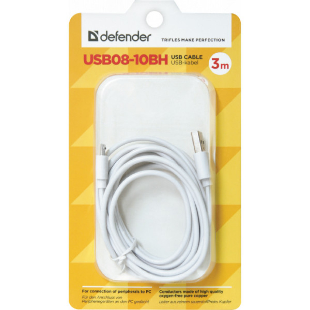 Дата кабель USB 2.0 AM to Micro 5P 3.0m white Defender (87468)
