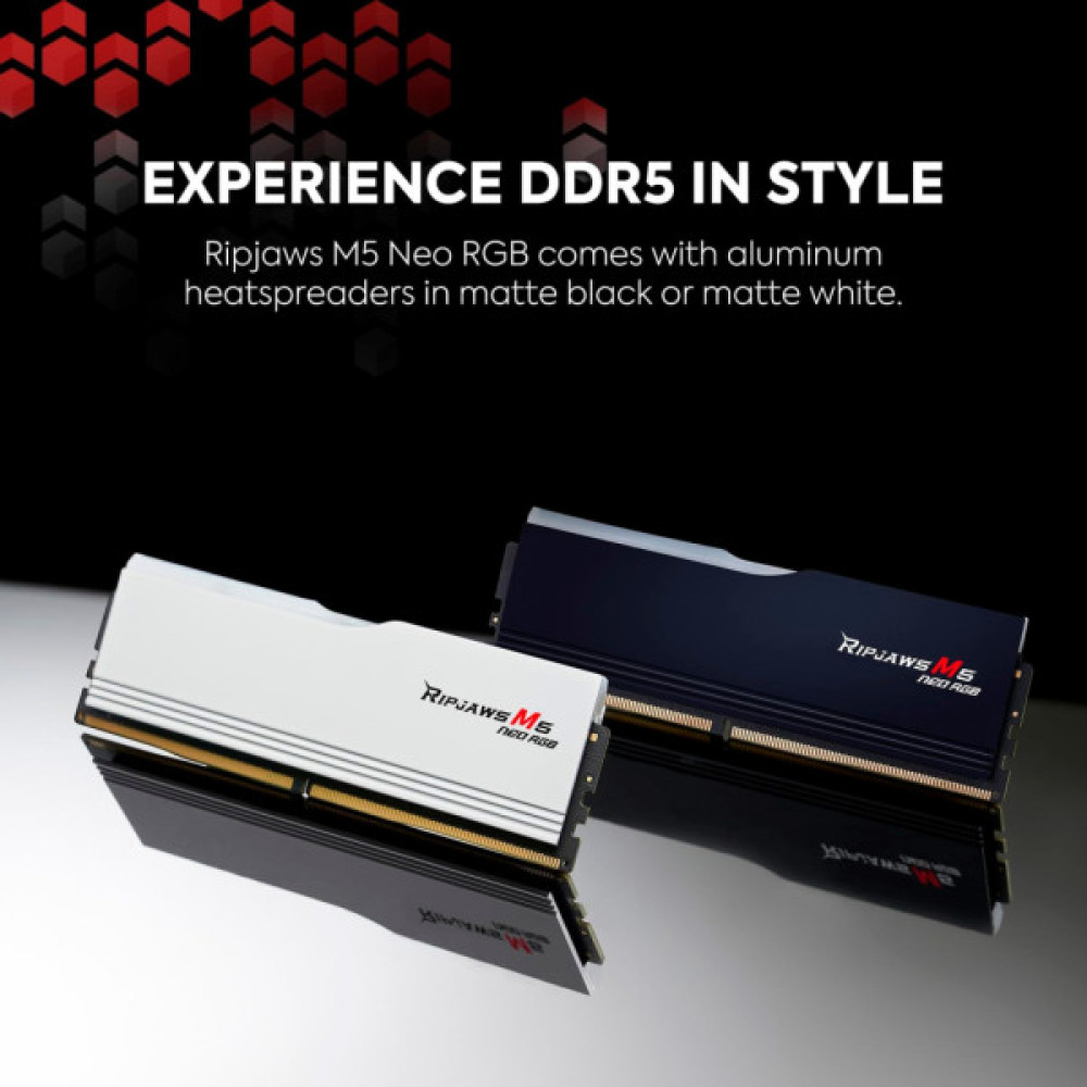 Модуль пам'яті для комп'ютера DDR5 32GB (2x16GB) 6000 MHz Ripjaws M5 Neo RGB Matte White G.Skill (F5-6000J3636F16GX2-RM5NRW)