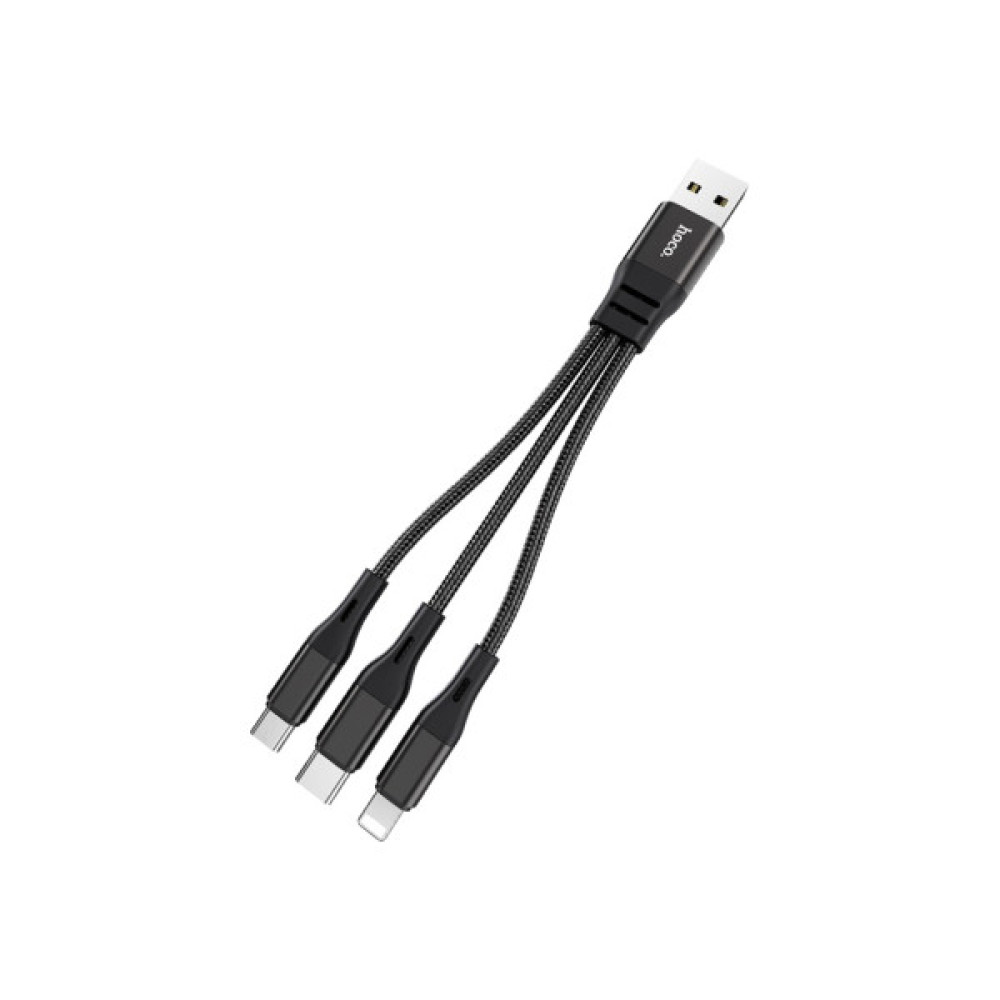 Дата кабель USB 2.0 AM to Lightning + Micro 5P + USB-C 0.25m 2.4A nylon X47 black HOCO (6931474727398)