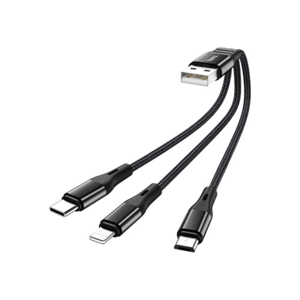 Дата кабель USB 2.0 AM to Lightning + Micro 5P + USB-C 0.25m 2.4A nylon X47 black HOCO (6931474727398)