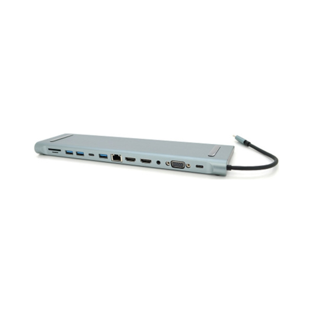 Концентратор Voltronic USB-C 12-in-1 USB-C + 2xUSB 2.0 + USB 3.0 + 2xHDMI + VGA + SD/TF + RJ45 + 3.5mm + PD 0.1m silver (YT-HTC12in1)