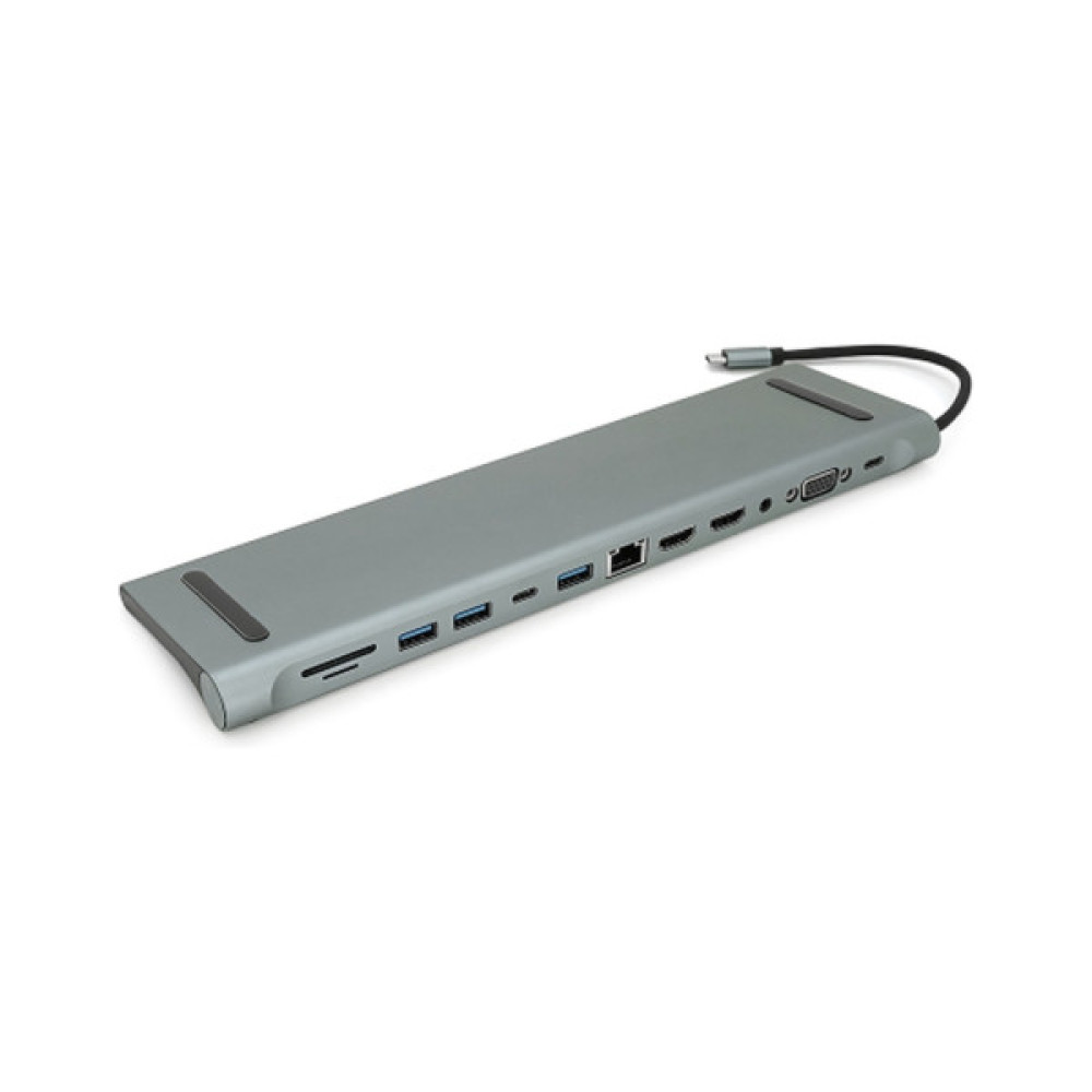 Концентратор Voltronic USB-C 12-in-1 USB-C + 2xUSB 2.0 + USB 3.0 + 2xHDMI + VGA + SD/TF + RJ45 + 3.5mm + PD 0.1m silver (YT-HTC12in1)