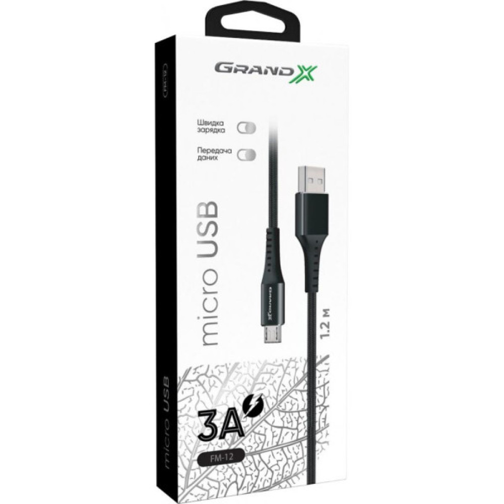 Дата кабель USB 2.0 AM to Micro 5P 1.2m Grand-X (FM-12B)