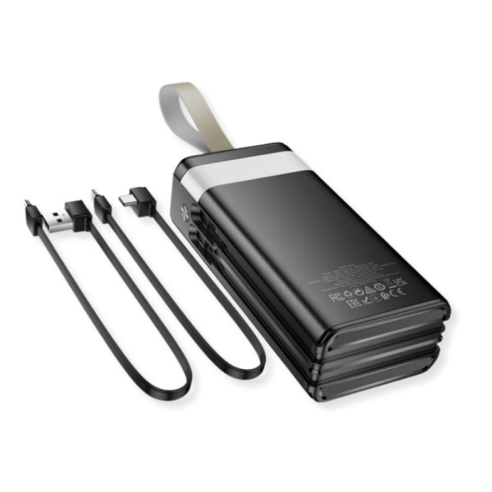 Батарея універсальна HOCO 30000mAh Plentiful 22.5W, built-in cables, LED, Black (DB58 / 715030)