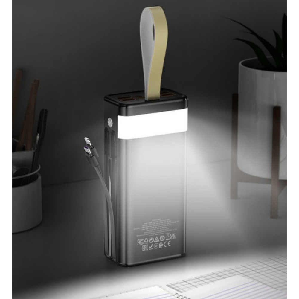 Батарея універсальна HOCO 30000mAh Plentiful 22.5W, built-in cables, LED, Black (DB58 / 715030)