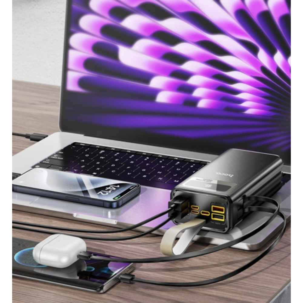 Батарея універсальна HOCO 30000mAh Plentiful 22.5W, built-in cables, LED, Black (DB58 / 715030)