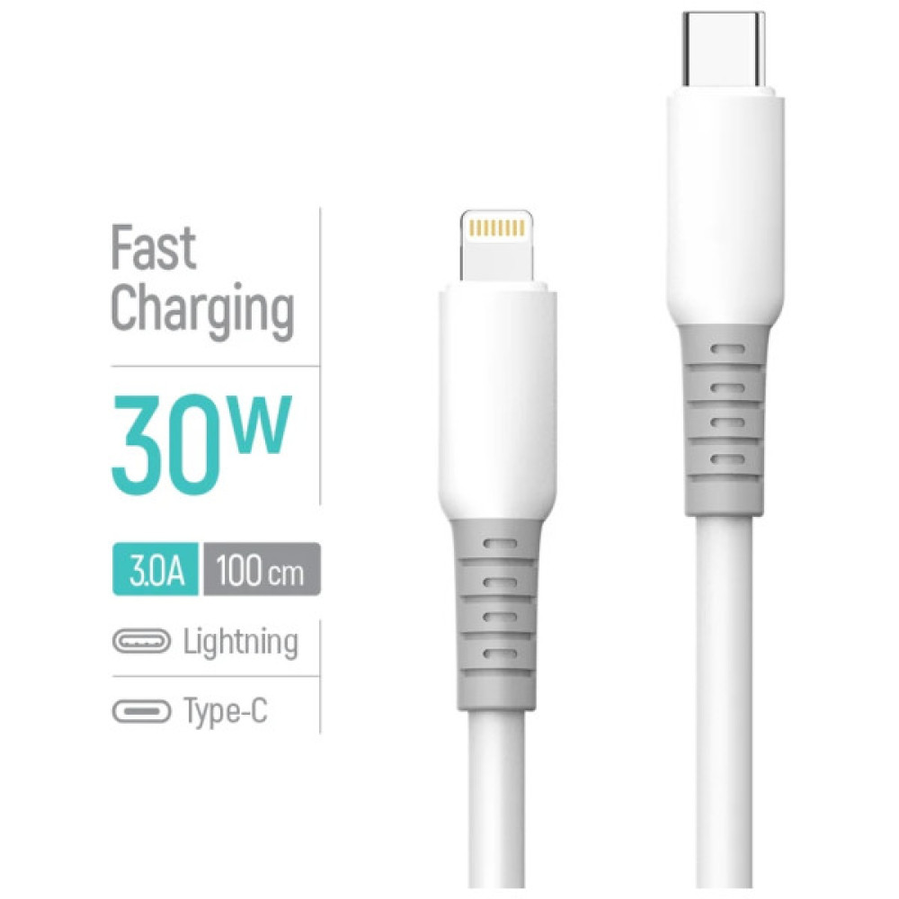 Дата кабель USB-C to Lightning 1.0m PD30W liquid silicone white ColorWay (CW-CBPDCL093-WT)