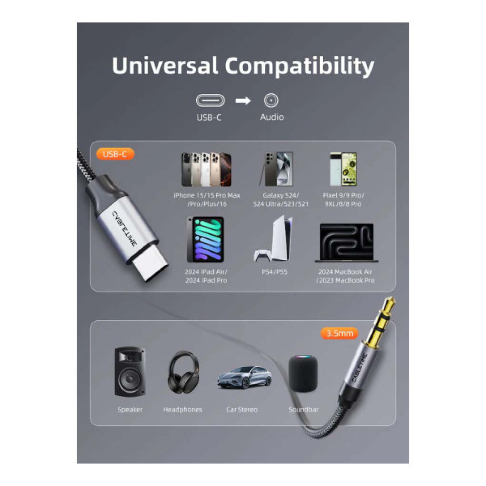 Кабель мультимедійний USB-C to 3.5mm M 1.0m Cabletime (CA915767)