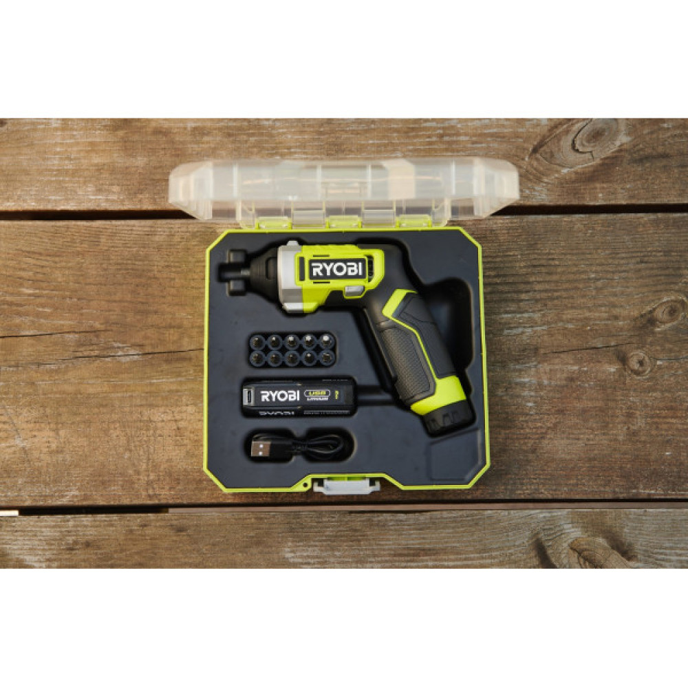 Викрутка акумуляторна Ryobi USB Lithium RSD4-120T 4В 1х2А·год 5Нм 200об/хв 10 біт 0.31кг кейс