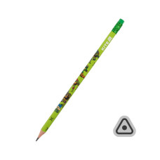 Олівець графітний Kite Ninja Turtles тригранний, з гумкою, НВ (NT25-046)