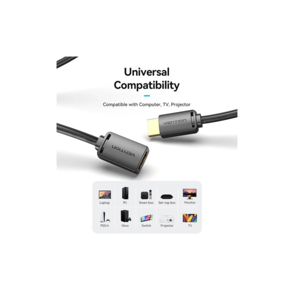 Кабель мультимедійний HDMI M to HDMI F 0.5m 4K60Hz black Vention (AHCBD)