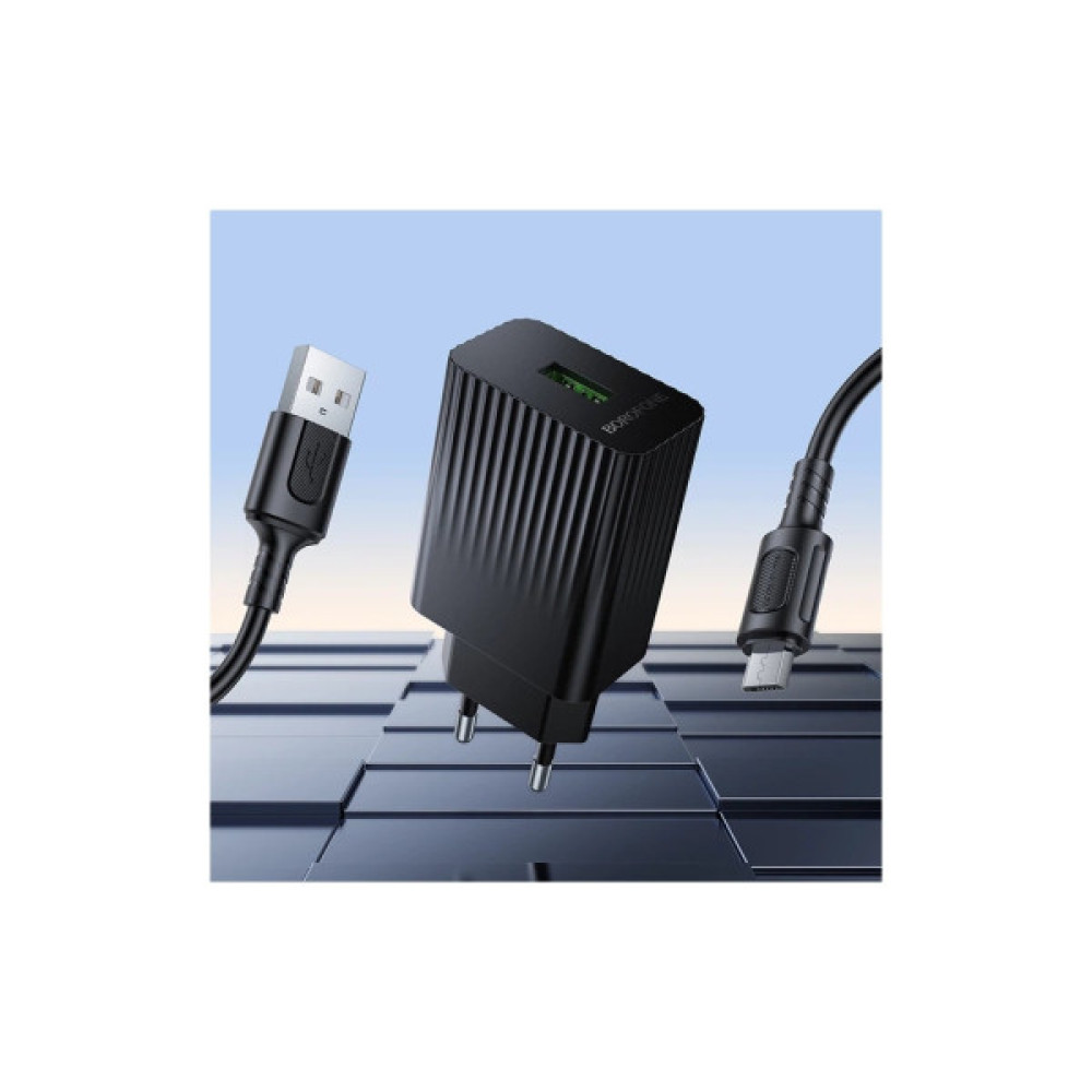 Зарядний пристрій BOROFONE USB QC3.0 + cable USB to Micro 5P black (6941991122651)