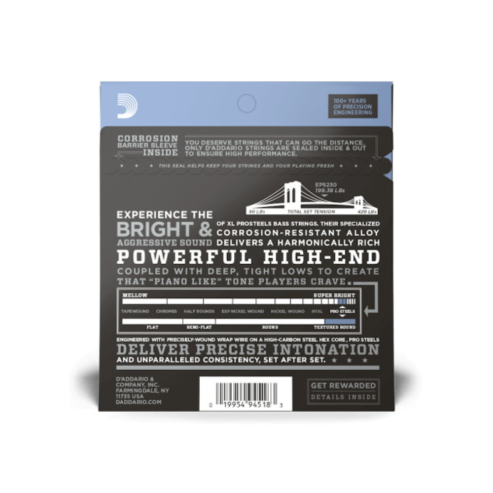 Струни для гітари D'Addario XL ProSteels Bass Heavy (55-110) (EPS230)