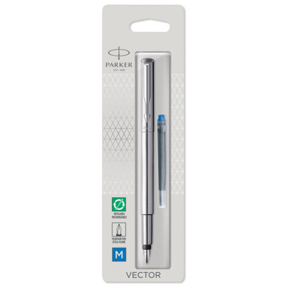 Ручка пір'яна Parker VECTOR 17  Stainless Steel  FP M блістер (05 016)