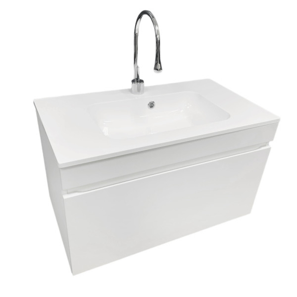 Раковина, умивальник Adamant FRATE, штучний камінь, прямокут., з отвором для змішувача, з отвором для переливу, 795x450x125мм, накладний, білий