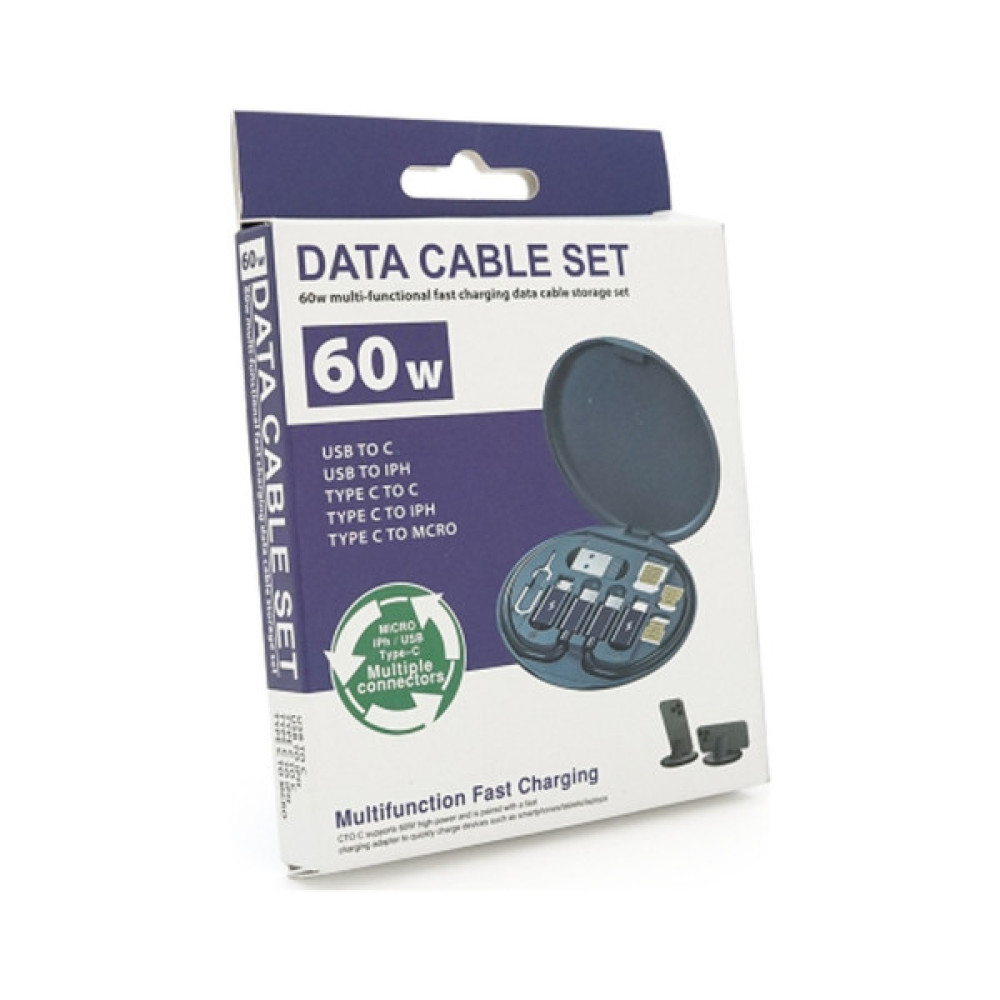 Дата кабель USB charging cable set Treasure box 0.2m 60w black Voltronic (Data Cable Set/60B)
