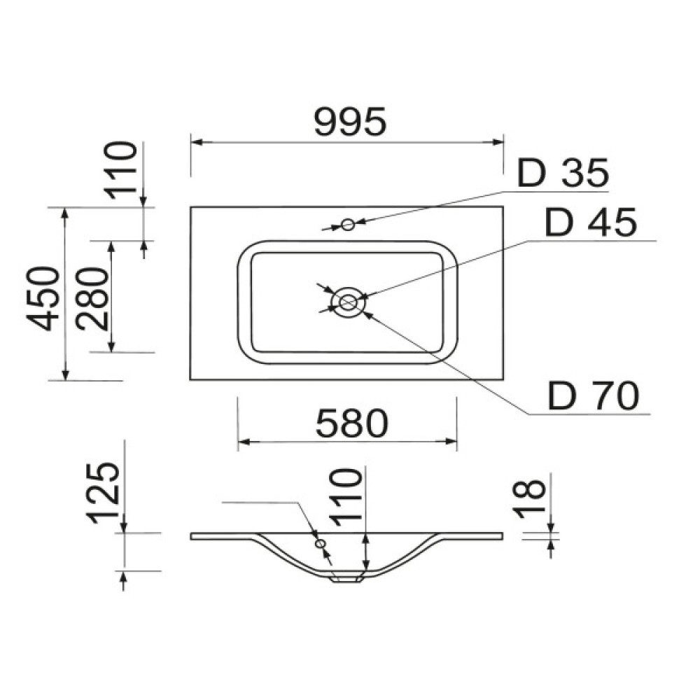 Раковина, умивальник Adamant FRATE, штучний камінь, прямокут., з отвором для змішувача, з отвором для переливу, 995x450x1525мм, накладний, білий