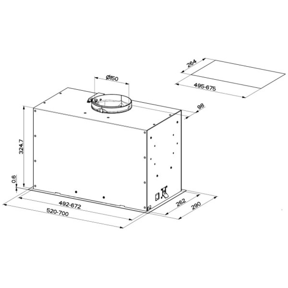 Витяжка Faber вбудована, 52см, 1119м.куб/год, Inka Lux Premium Bk Matt A52 Kl, чорний матовий