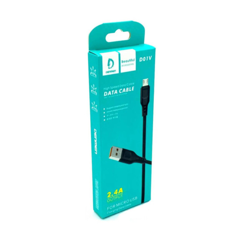 Дата кабель USB 2.0 AM to Micro 5P 1.0m 2.4A silicone black Denmen (DM-D01V-BK)