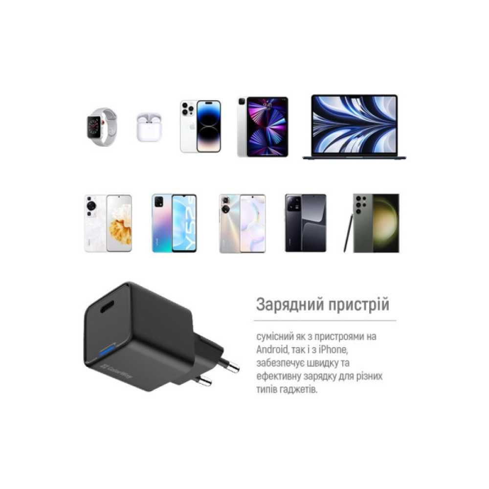 Зарядний пристрій ColorWay GaN Mini 25W PD Port PPS USB-C black (CW-CHS052PD-BK)
