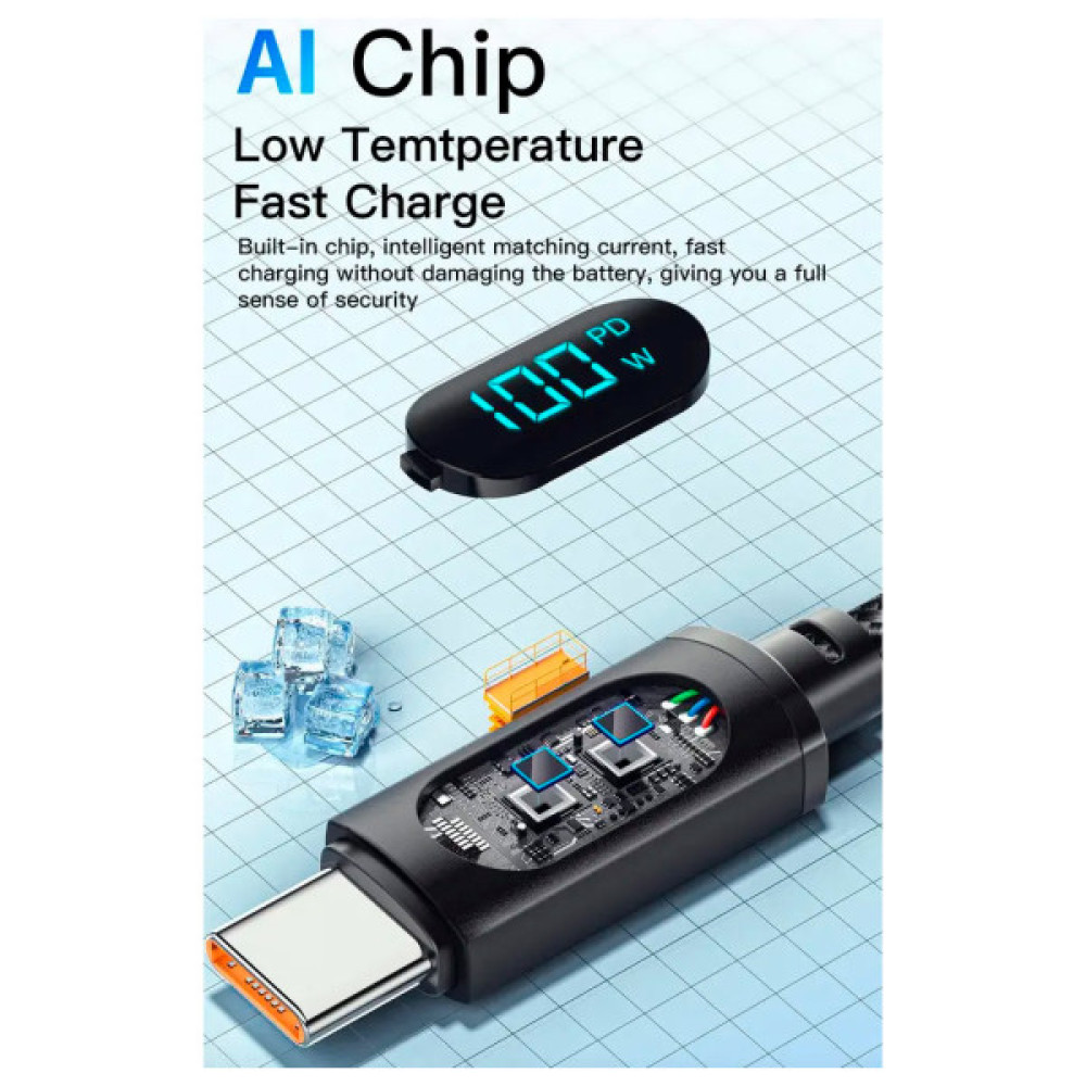 Дата кабель USB 2.0 AM to USB-C 1.0m 7A LED black Essager (EXCT-XY01-P)