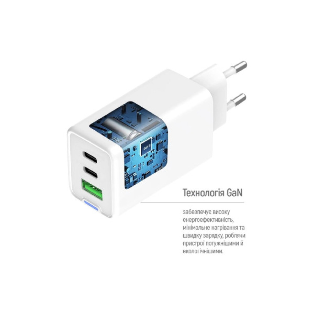 Зарядний пристрій ColorWay GaN Mini 65W PD Port PPS USB (USB-2C1A) white (CW-CHS058PD-WT)