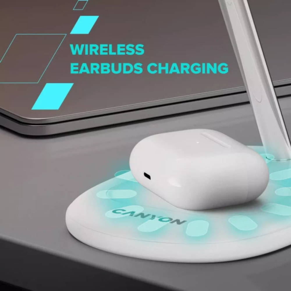 Зарядний пристрій Canyon wireless charger WCS-205 15W Qi2 2in1 White (CNS-WCS205W)