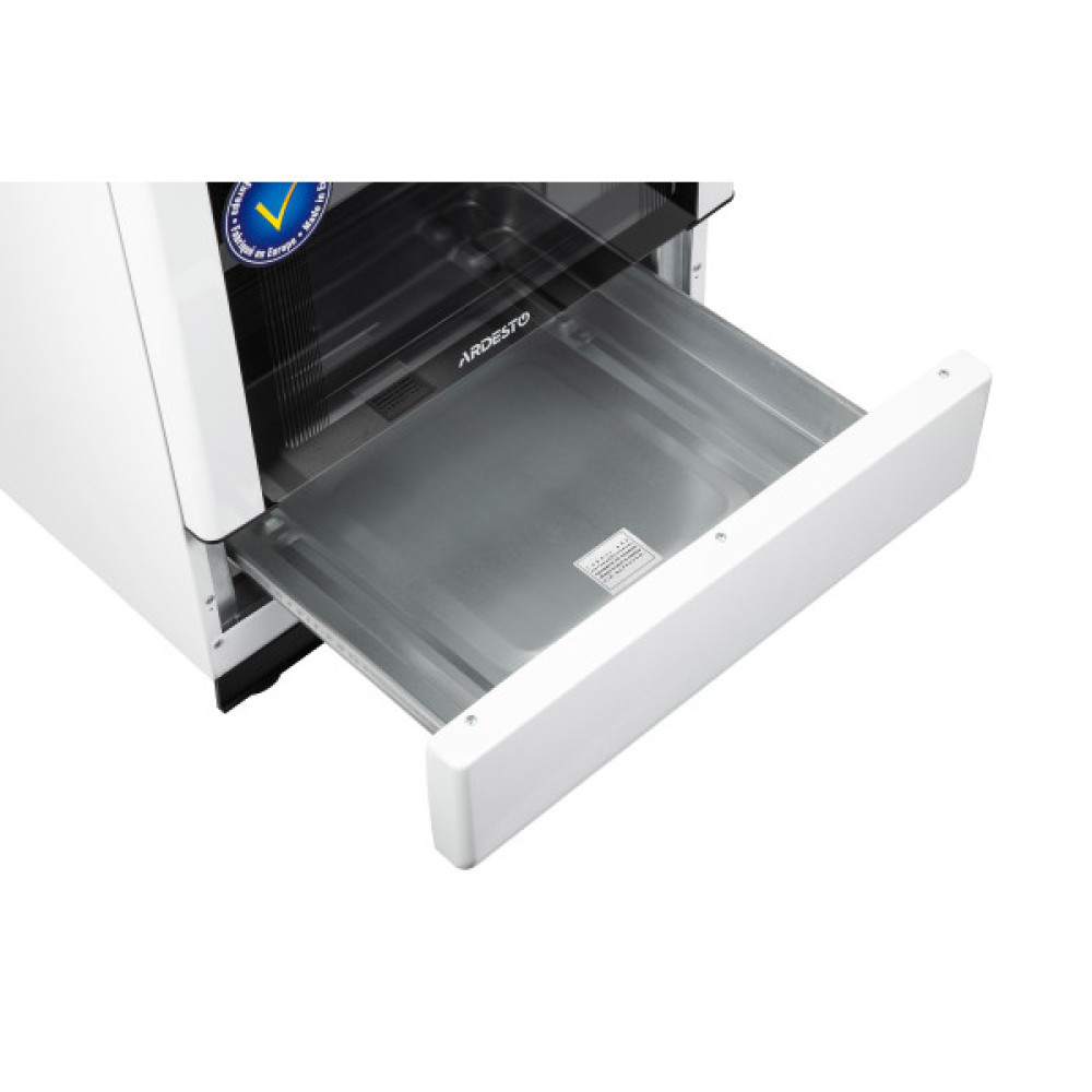 Плита ARDESTO комбі, 64л, 60x60см, конвекція, чавун, підсвічування, форсунки LPG (підключення газового балона), знімні направляючі, білий
