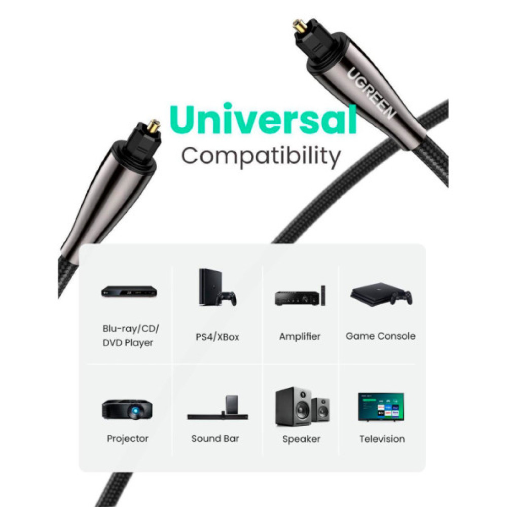 Кабель мультимедійний Optical Toslink 2.0m AV108 black Ugreen (10540)