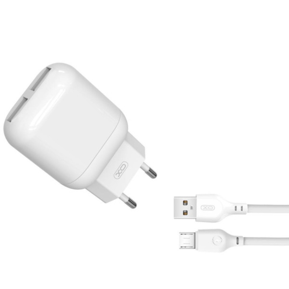 Зарядний пристрій XO 2xUSB 2.4A + cable USB to Micro 5P white (L78-M-WH)