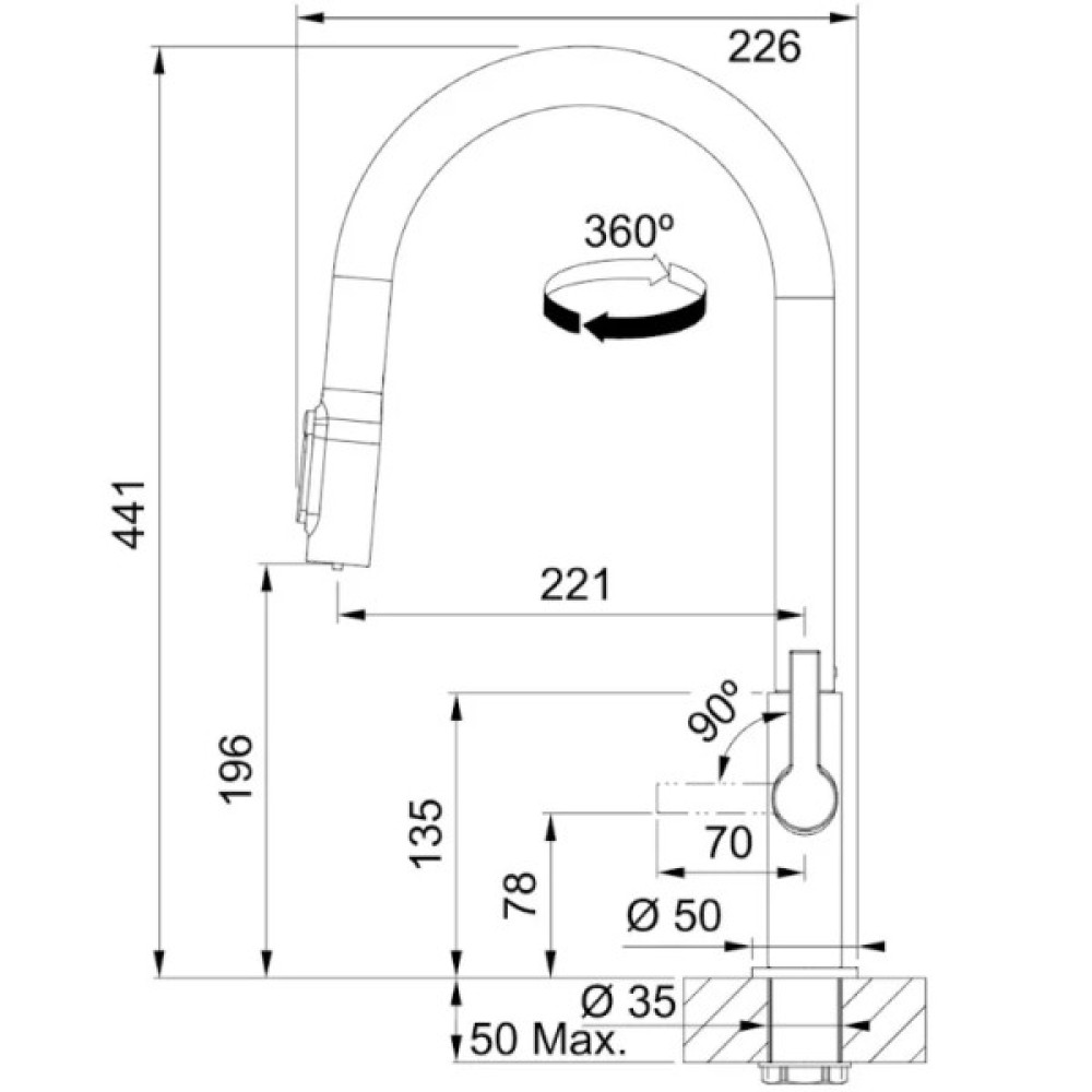 Змішувач для кухні Franke Maris Slim J Clear Water, довж.виливу - 221 мм, поворотний, 1+1 фільтр, латунь