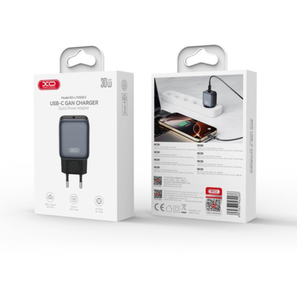 Зарядний пристрій XO USB-C PD30W black (L155_Black)