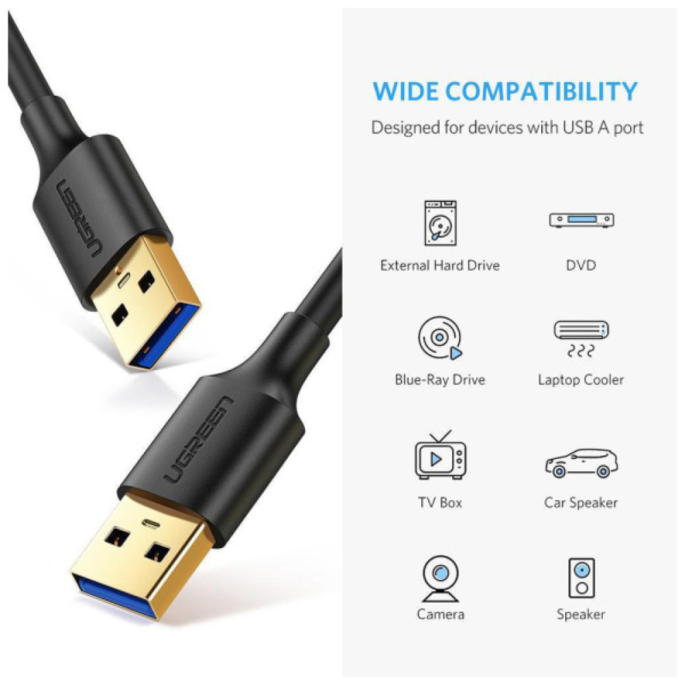 Дата кабель USB 3.0 AM/AM 1.0m US128 black Ugreen (10370)