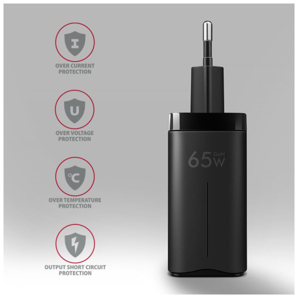 Зарядний пристрій AXAGON 1xUSB + 2xUSB-C 65W QC4+ PD3.0 PPS black (ACU-DPQ65)