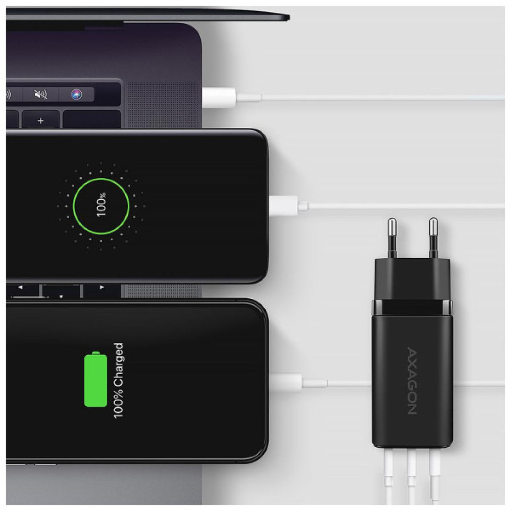 Зарядний пристрій AXAGON 1xUSB + 2xUSB-C 65W QC4+ PD3.0 PPS black (ACU-DPQ65)