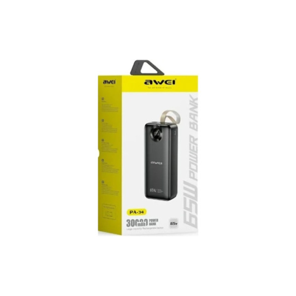 Батарея універсальна AWEI 30000mAh PA-34 65W Fast charging black (6954284025324)