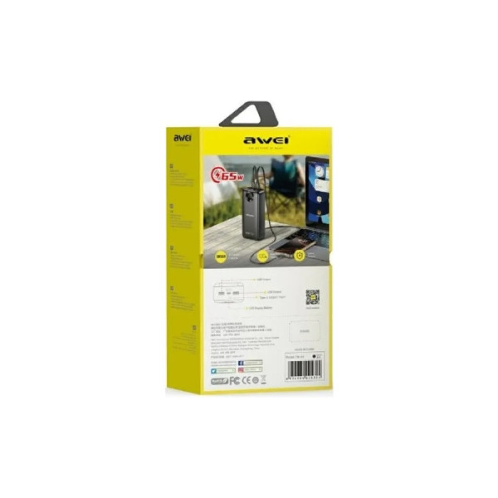Батарея універсальна AWEI 30000mAh PA-34 65W Fast charging black (6954284025324)
