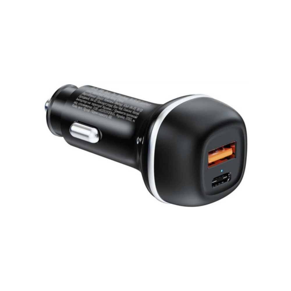 Зарядний пристрій ColorWay USB-C PD65W + USB QC3.0 car adapter (CW-CHA068PD-BK)