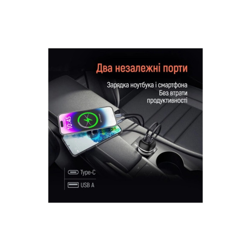 Зарядний пристрій ColorWay USB-C PD65W + USB QC3.0 car adapter (CW-CHA068PD-BK)