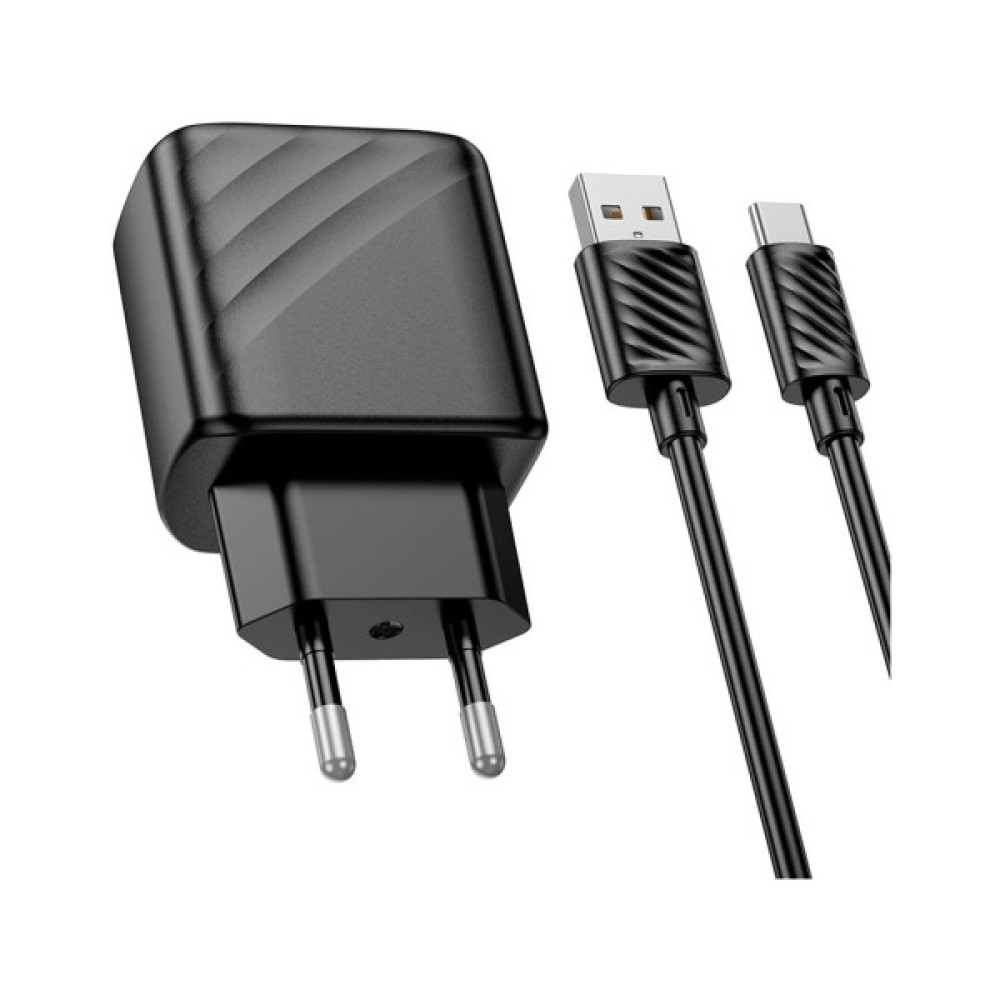 Зарядний пристрій HOCO CS21A Rich USB QC3.0 + cable USB to USB-C Black (6942007609906)