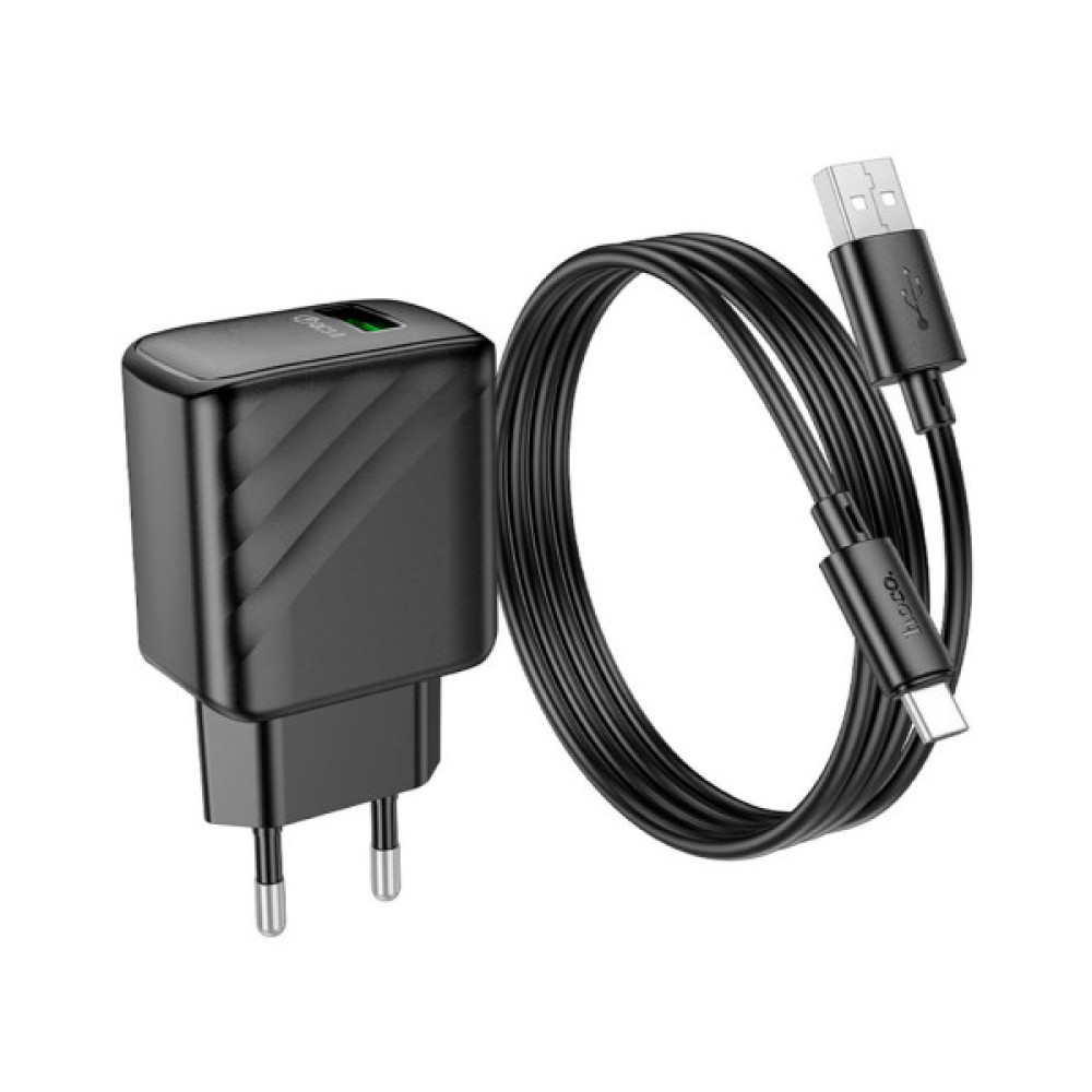 Зарядний пристрій HOCO CS21A Rich USB QC3.0 + cable USB to USB-C Black (6942007609906)