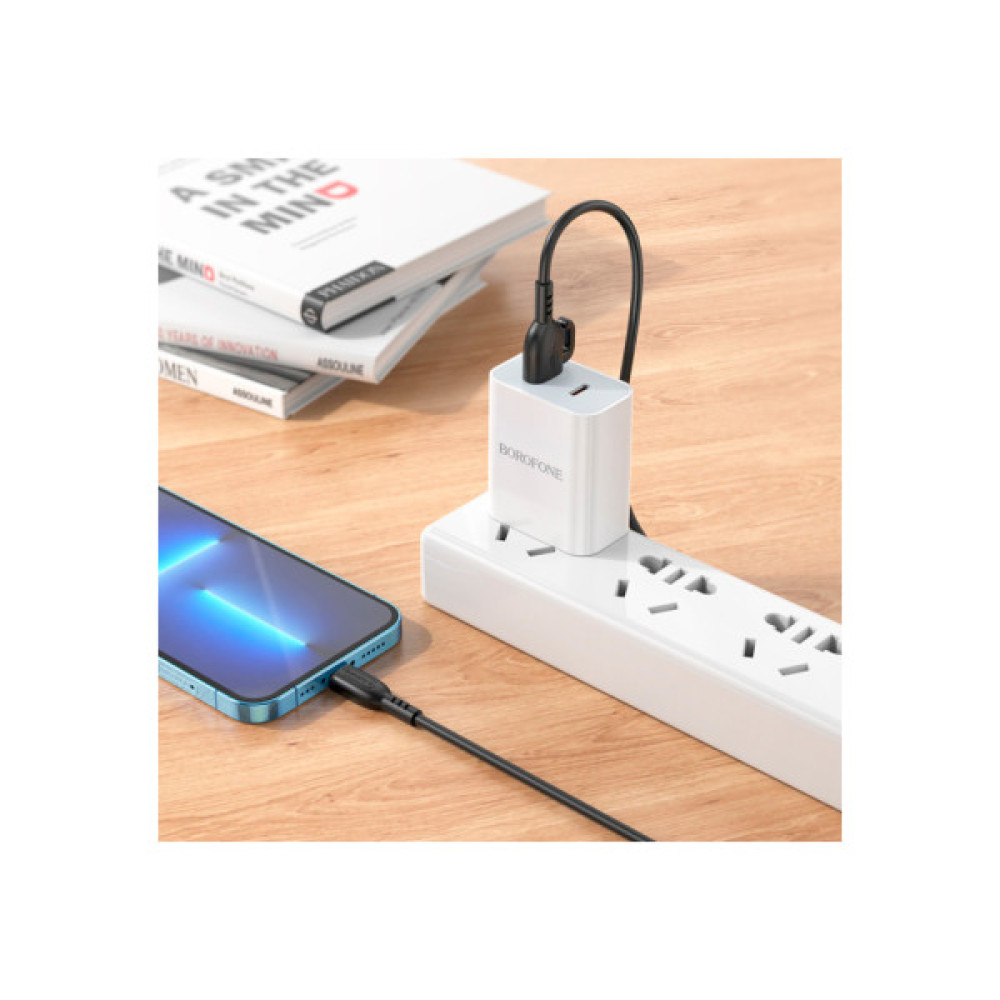 Дата кабель USB 2.0 AM to Lightning 1.0m 2.4A PVC BX91 black BOROFONE (6974443389883)