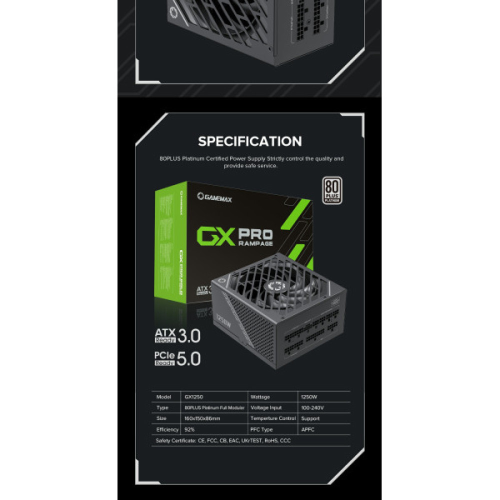 GAMEMAX GX-1250 PRO BK (ATX3.0PCIe5.0)