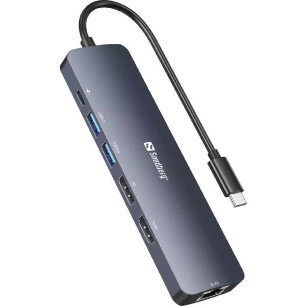 Концентратор Sandberg USB3.1 Type-C to HDMI/USB 3.0x2/RJ45/USB-C/DisplayPort PD 100W Hub 6-in-1 (136-43)